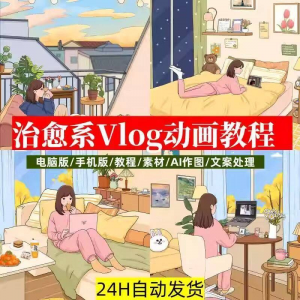 治愈系动画视频插画教程AI绘画动态情感唯美vlog镜头剪辑课程素材-淘淘虚拟网