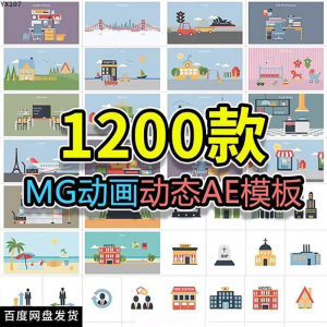 MG动画AE模板源文件脚本卡通动态视频制作扁平化场景动画包素材-淘淘虚拟网